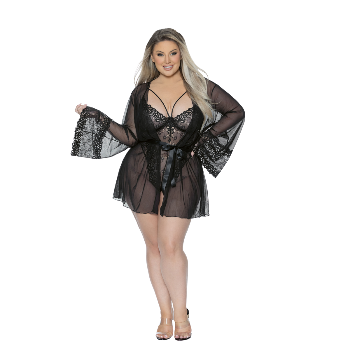 M&M Sheer Lace Trim Robe