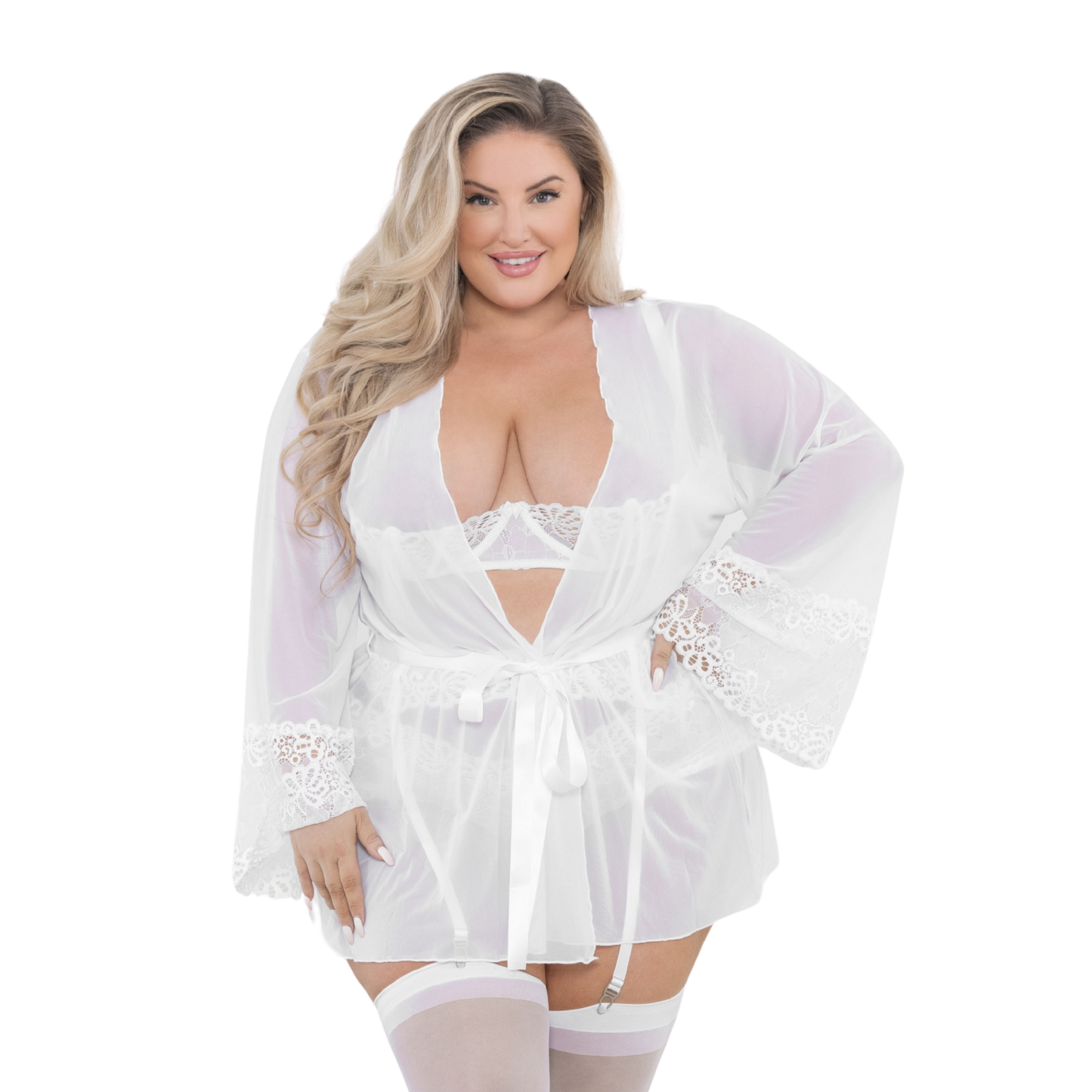 M&M Sheer Lace Trim Robe