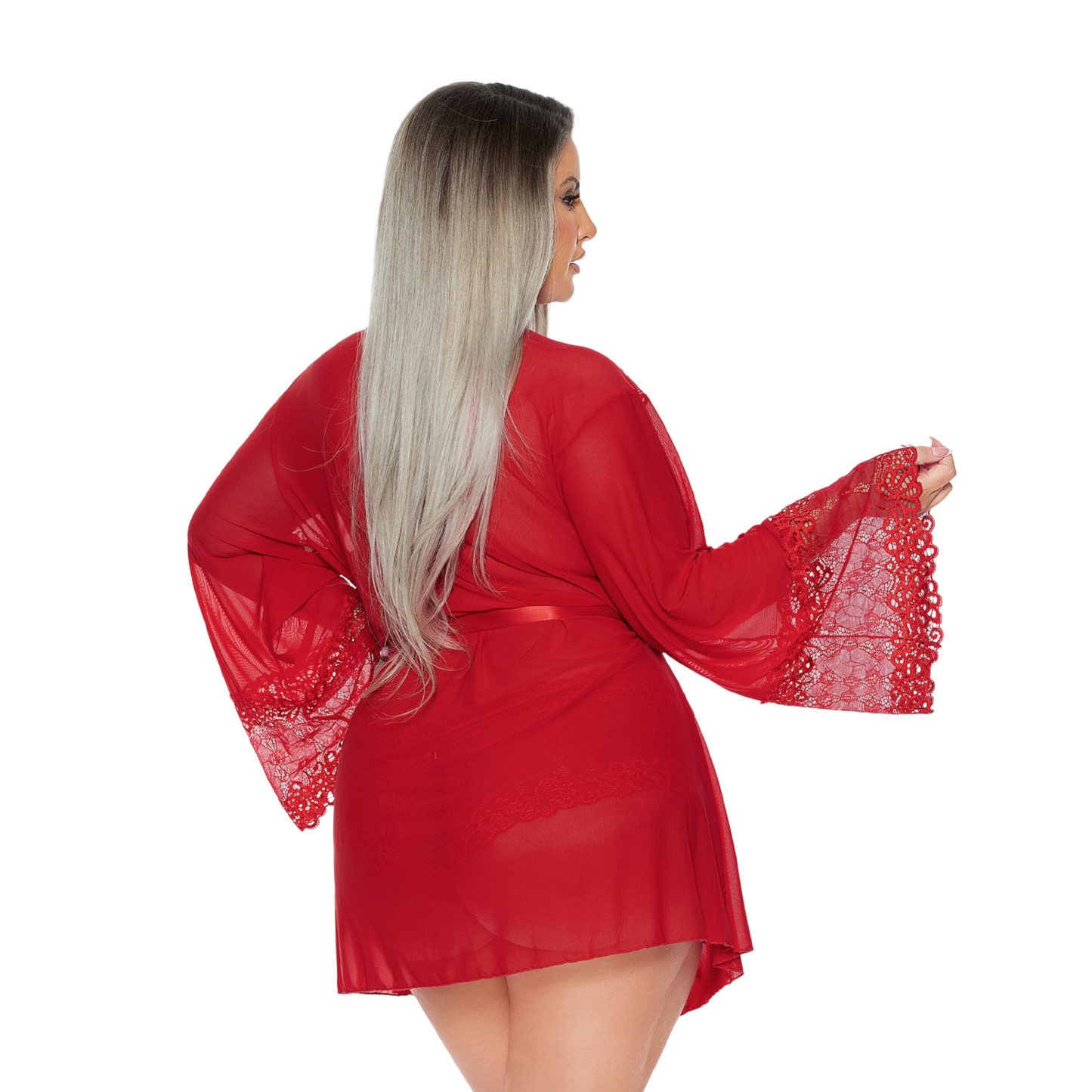 M&M Sheer Lace Trim Robe