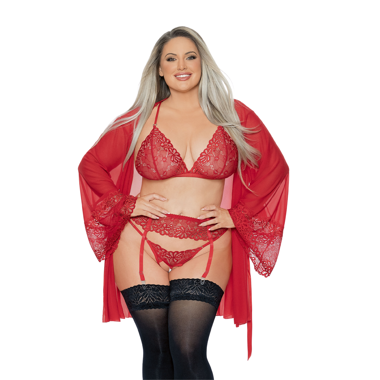 M&M Sheer Lace Trim Robe