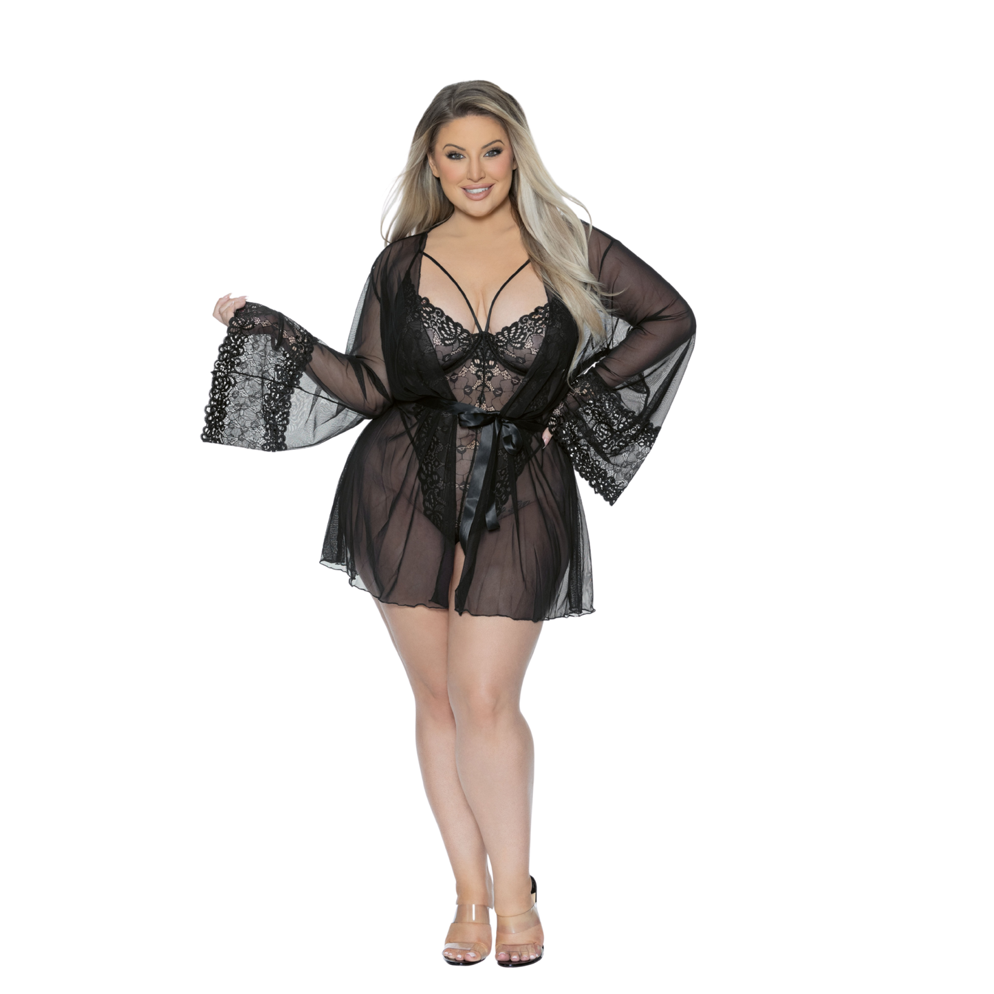 M&M Sheer Lace Trim Robe