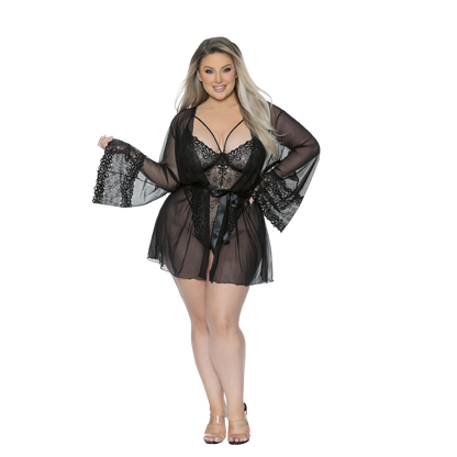 M&M Sheer Lace Trim Robe