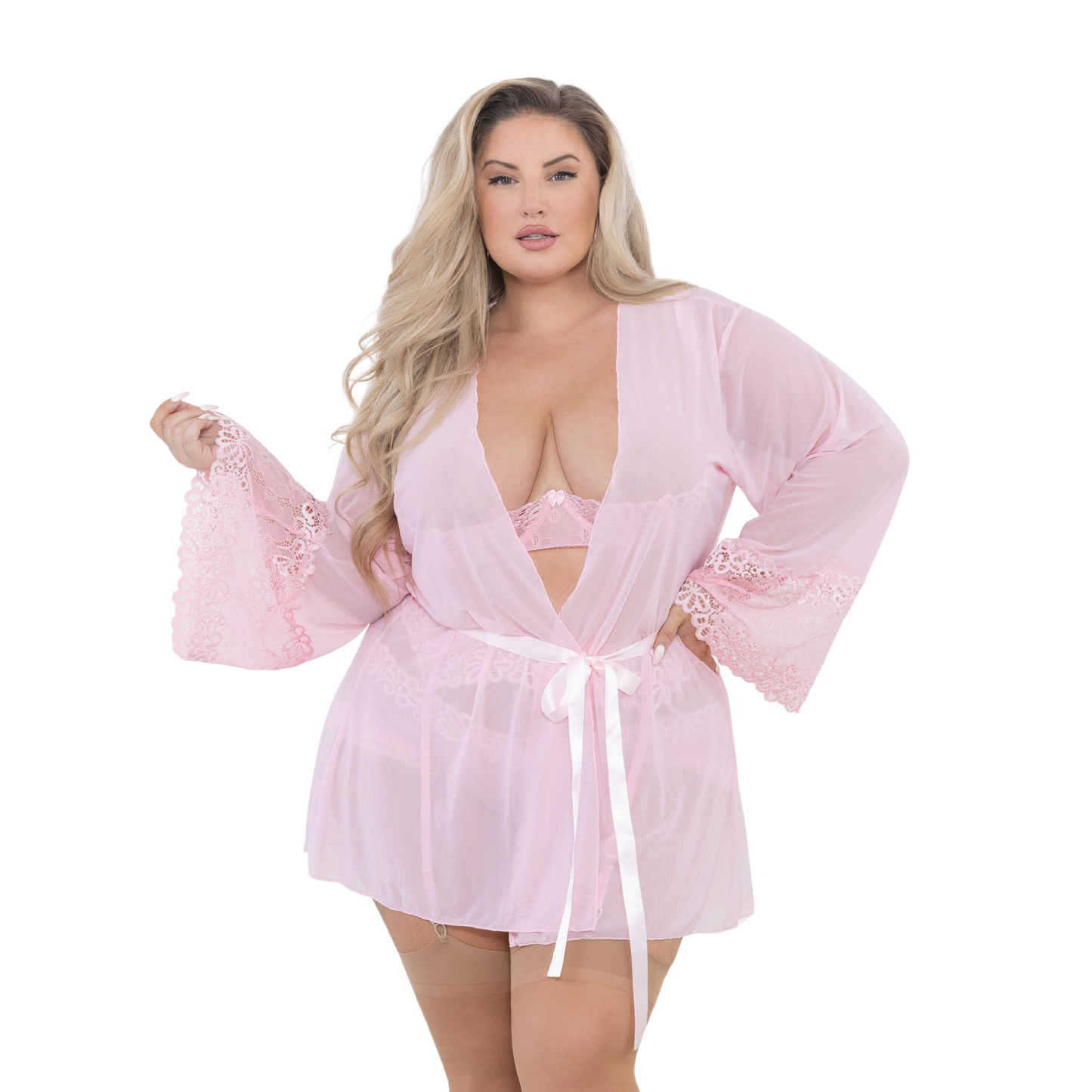 M&M Sheer Lace Trim Robe