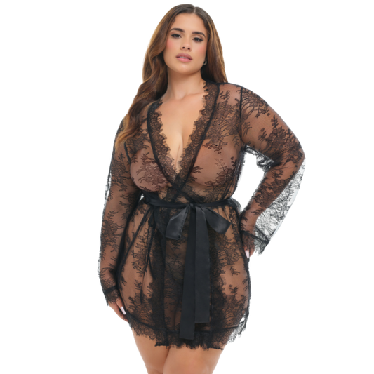 Amour Short Sheer Lace Robe