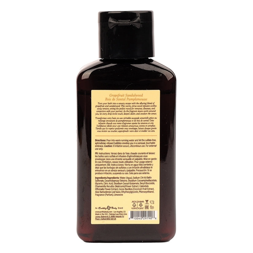 Earthly Body Aphrodisiac Bubble Bath Grapefruit Sandalwood 2 oz back label view