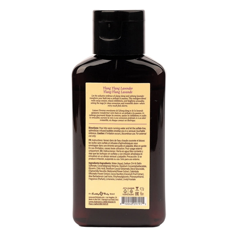 Earthly Body Aphrodisiac Bubble Bath Ylang Ylang Lavender 2 oz back label view