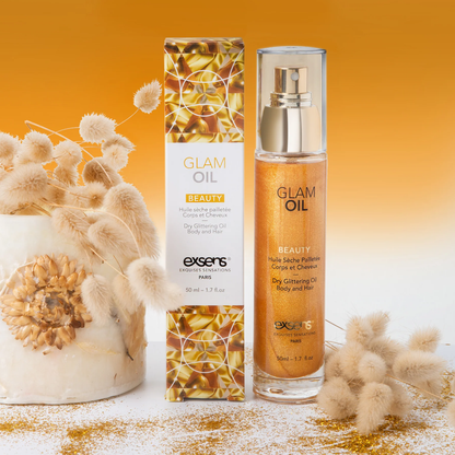 Glam Oil shimmering dry body and hair oil with eco-friendly glitter