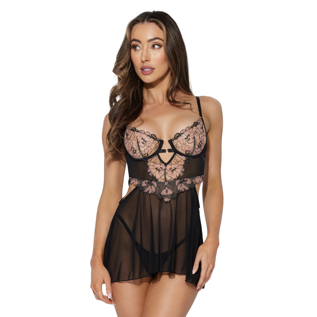 Nova Blacklight Lace Babydoll Set