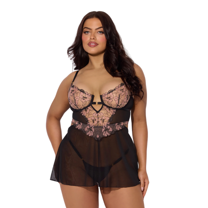 Nova Blacklight Lace Babydoll Set