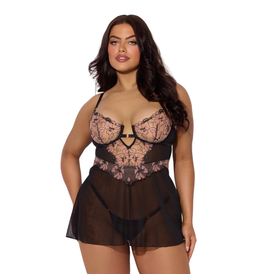 Nova Blacklight Lace Babydoll Set