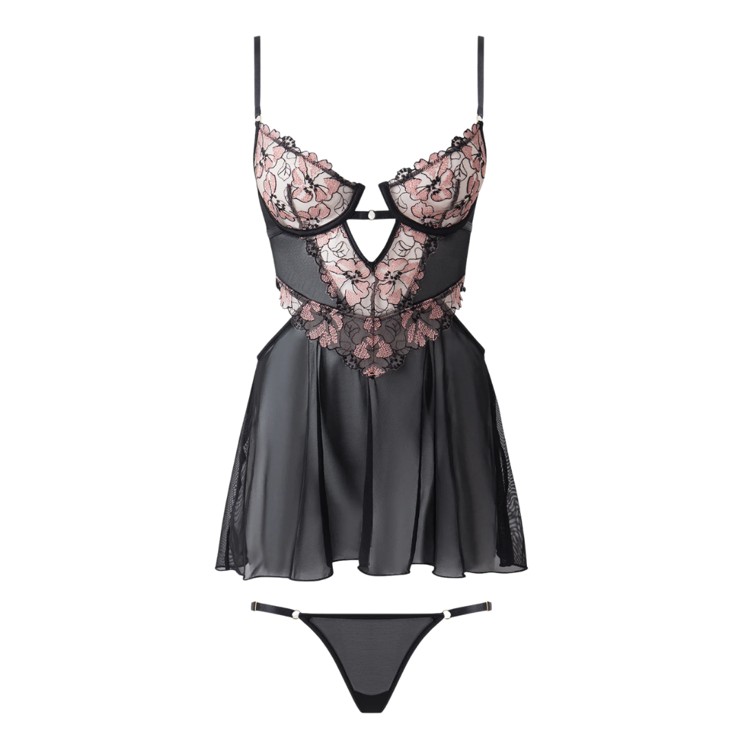 Nova Blacklight Lace Babydoll Set