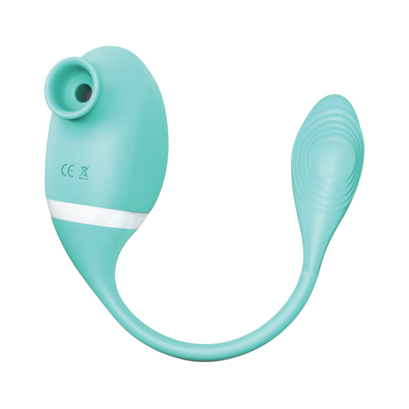 Teal TF Tadpole dual stimulation vibrator with curved flexible design